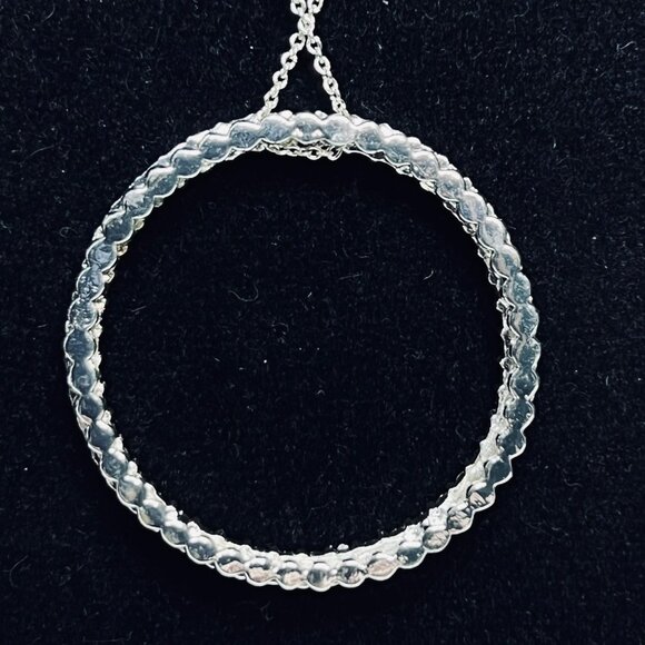 Silver Tone Necklace With Rhinestone Circle Pendant Signed NR (5571) - Picture 4 of 7